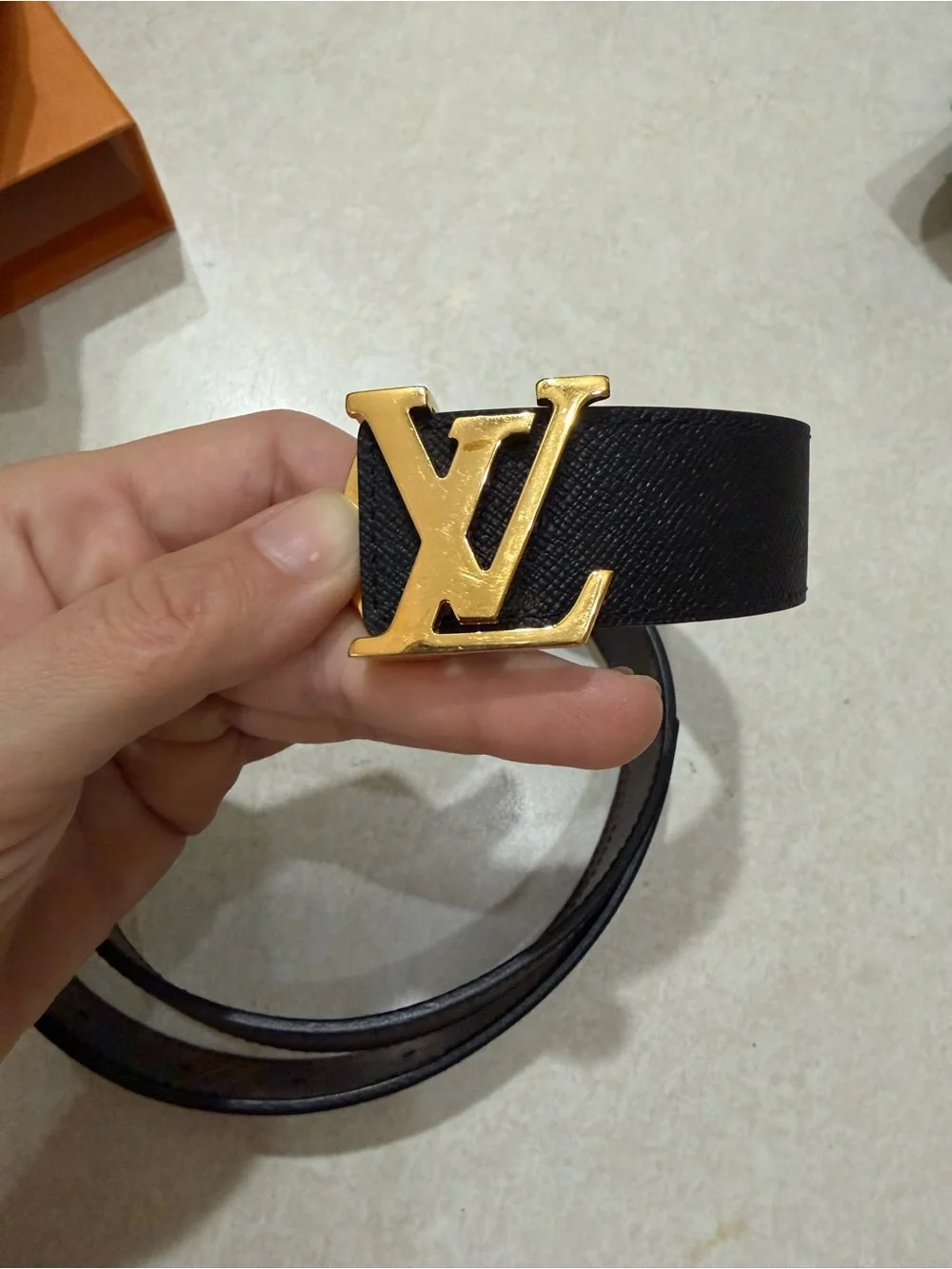 Louis Vuitton Black/Brown Reversible Leather Belt with Gold LV Buckle